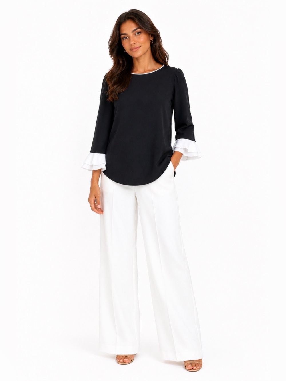 Karl Lagerfeld Black Tunic with White Trim and Flared Cuffs